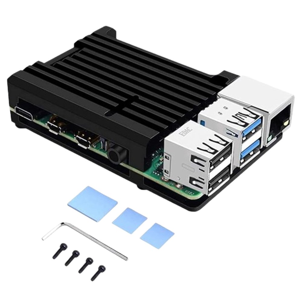 AAAwave Pi 4 Armor Case (Black), Aluminum Alloy Passive Cooling for Raspberry Pi 4 Model B Only - Raspberry Pi 4 Case with Efficient Heat Dissipation Durable