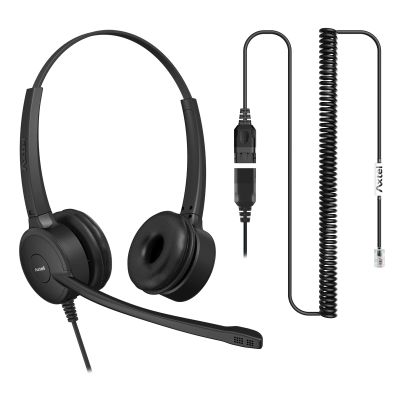 Axtel Professional Headset Bundle Prime Duo with AXC-03 Cable | Noise Cancellation - Compatible with Yealink T2, T4, T5 Series IP Phones