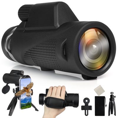 Aoziqi 12x55 HD Monocular Telescope with Smartphone Holder, Waterproof, Fog Proof, Compact for Bird Watching, Hunting, Camping, Travel, Star Watching