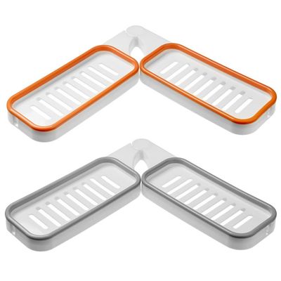 HEALLILY 2-Pack Wall Mounted Bathroom Storage Racks Foldable Shower Corner Shelves No Drilling Adhesive Toiletry Organizer with Draining Design 12.99X4.13X1.18In