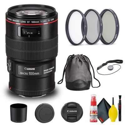 Canon EF 100mm f/2.8L Macro is USM Lens (3554B002) + Filter Kit + Cap Keeper + Cleaning Kit + More (Renewed)