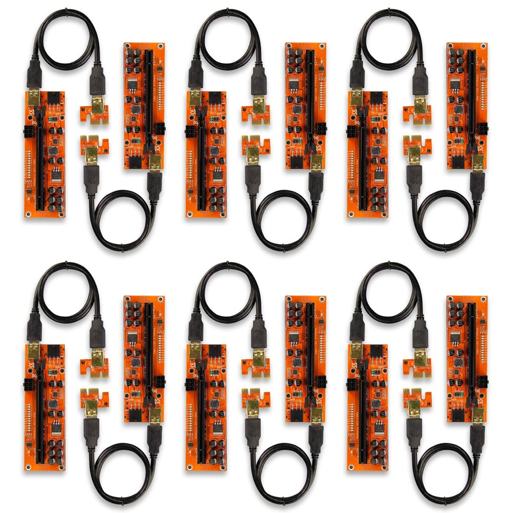 AAAwave PCIE Riser VER 011 PRO 1x to 16x Graphic Extension for GPU Mining 60cm USB 3.0 Cable, 10 Solid Capacitors, 12 Led Lights, 2X 6PIN and 2 Power Options (Pack of 12)
