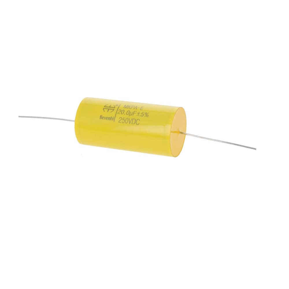 Axial Lead Type Polypropylene Film Capacitor Cylindrical 250V DC 20.0uF 2856mm Yellow for Audio Divider 1Pcs,Aicosineg