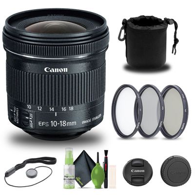 Canon EF-S 10-18mm f/4.5-5.6 is STM Lens (9519B002) + Filter Kit + Lens Pouch + Cap Keeper + Cleaning Kit + More (Renewed)