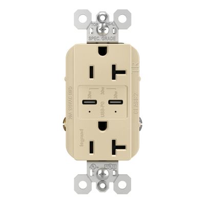 Pass & Seymour TR20USBPDI Power Delivery USB Outlet, Ivory