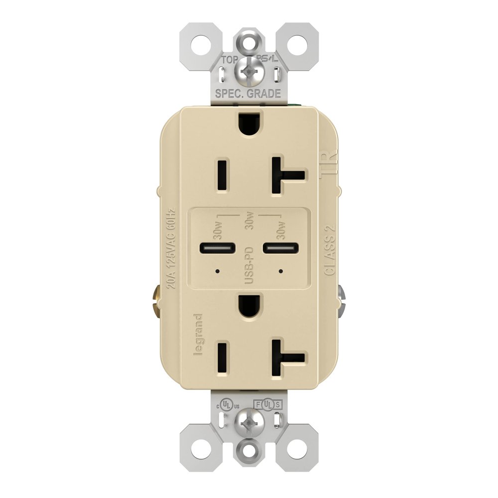 Pass & Seymour TR20USBPDI Power Delivery USB Outlet, Ivory