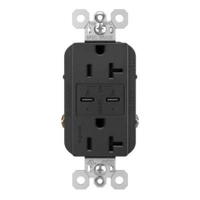 Pass & Seymour TR20USBPDBK Power Delivery USB Outlet, Black