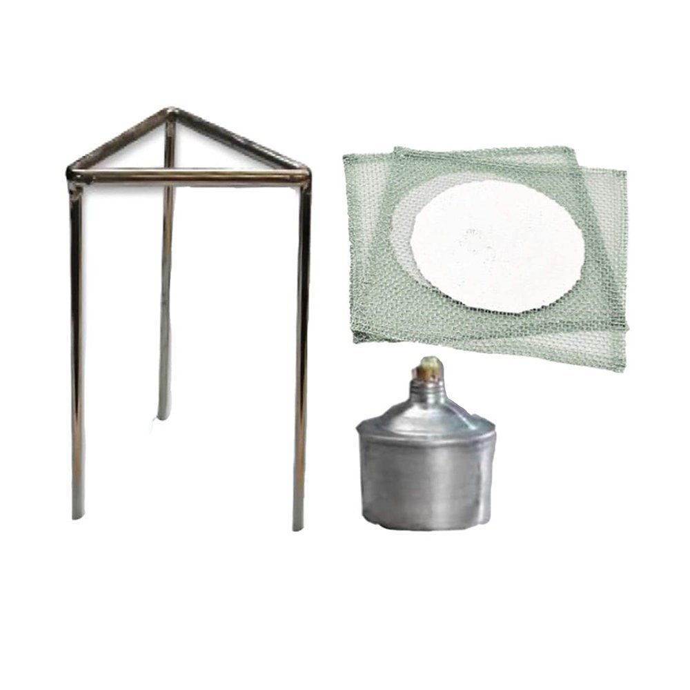 Digital Hub Tripod Stand, Wire Gauge (2pcs.), Aluminium Spirit lamp (Combo of 4) for lab use and Experiments, Standard