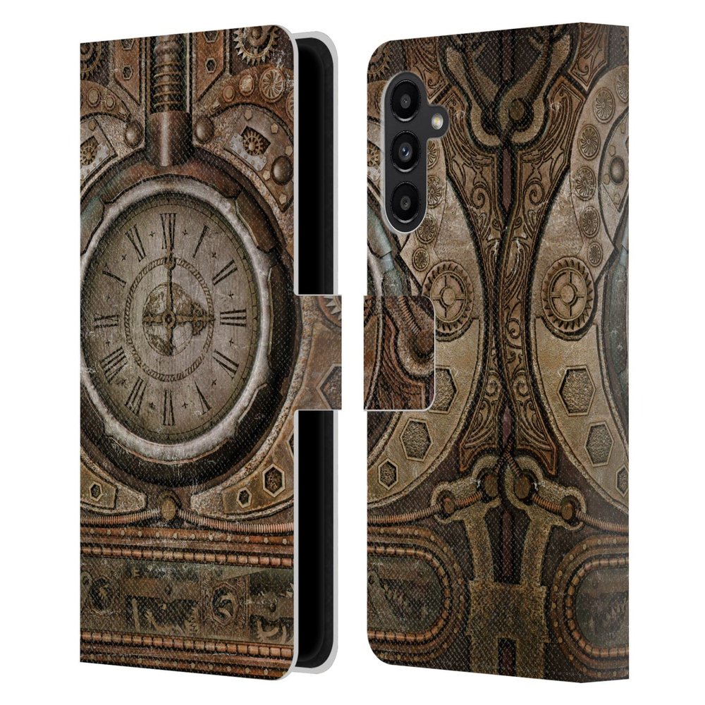 Head Case Designs Officially Licensed Simone Gatterwe Grunge Clock Steampunk Leather Wallet Case Compatible with Samsung Galaxy A13 5G (2021)
