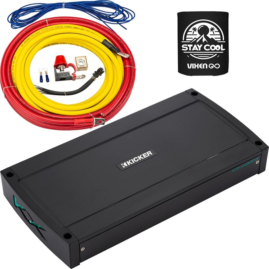 KICKER Amp and Wiring Kit Package of 2 Items 800W 8-Channel KXMA Series Marine Amplifier with 4AWG Power Wiring Kit - Boat Kit - 48KXMA800.8 Amplifier & 47KMPK4 Wiring Kit