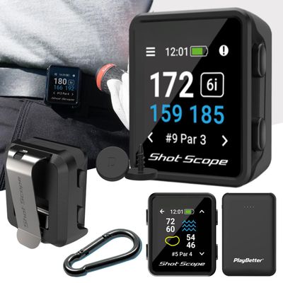 Shot Scope H4 Handheld Golf GPS Bundle - Distance Measuring Golfing Device with 36,000 Courses, & Slope with 16x Performance Tracking Tags & PlayBetter 5000mAh Portable Charger