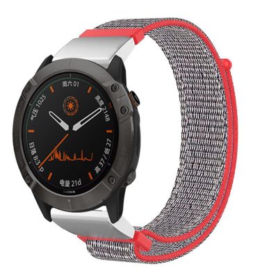 CZKE 22mm 26mm Nylon Strap for Garmin Fenix 7 7X 6 6X Pro Fenix 5 5X Plus 3 3HR Forerunner 935 945 D2 Bravo Quick Release Smart Watch Band (Color : Bright Pink, Size : Fenix 7)
