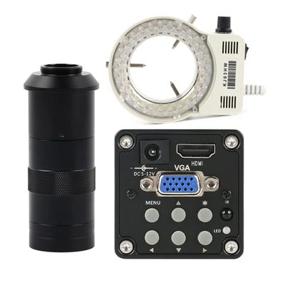 ZTBH Microscope Accessories Kit HD1080P Industrial Video Microscope Camera Industry C Mount Camera Microscope Slides (Color : 100x Lens with Light, Magnification : Blue)