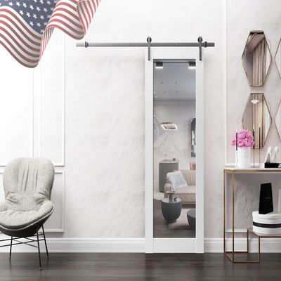 SARTODOORS Lucia 1299 | Interior Single Sliding barn Door with Mirror, Solid Wood, 18x84, White, Modern Style | Hardware Included