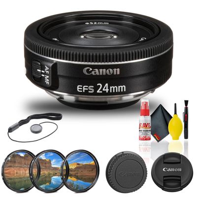 Canon EF-S 24mm f/2.8 STM Lens (9522B002) + Filter Kit + Cap Keeper + Cleaning Kit + More (Renewed)