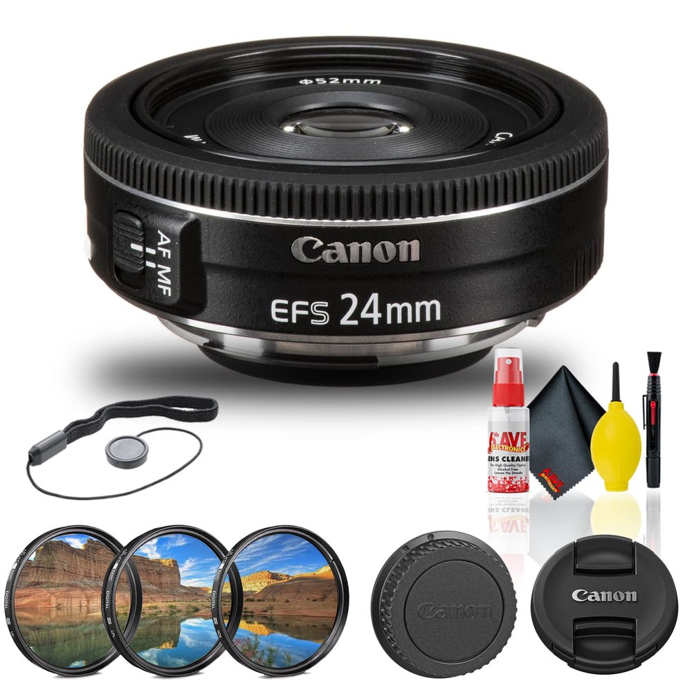 Canon EF-S 24mm f/2.8 STM Lens (9522B002) + Filter Kit + Cap Keeper + Cleaning Kit + More (Renewed)