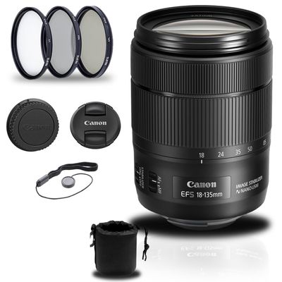 Canon EF-S 18-135mm f/3.5-5.6 is USM Lens (1276C002) + Filter Kit + Lens Pouch + Cap Keeper + More (Renewed)