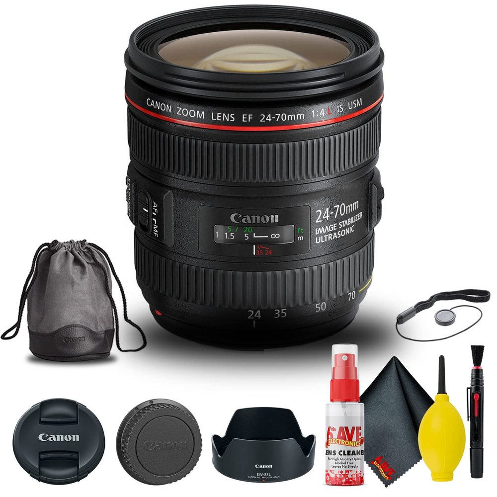 Canon EF 24-70mm f/4L is USM Lens (6313B002) + Filter Kit + Cap Keeper + Cleaning Kit + More (Renewed)