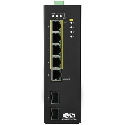 Tripp Lite Industrial 5-Port Lite Managed PoE+ Gigabit Ethernet Switch, 2 SFP GbE Slots, 10/100/1000 Mbps RJ45 Ports, 30W Power over Ethernet+, 14 to 140F Temp Range, 3-Year Warranty (NGI-S05C2POE4)