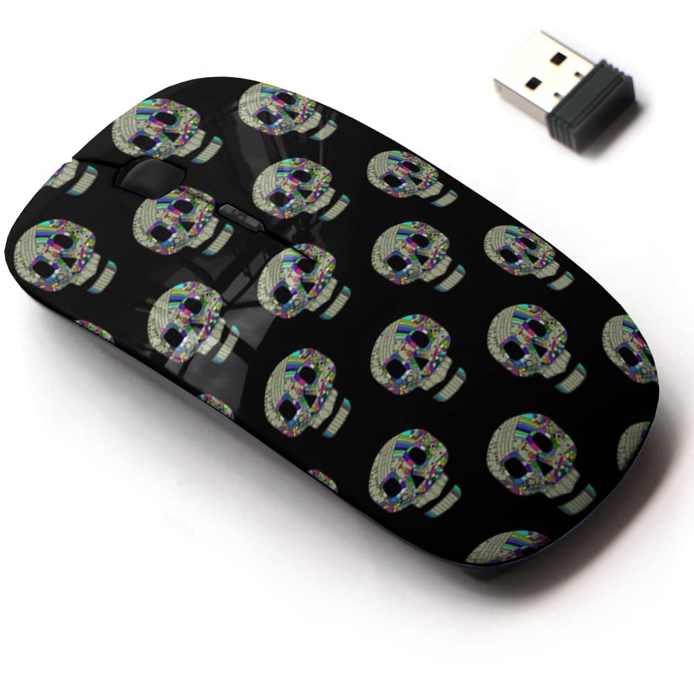2.4G Wireless Mouse with Cute Pattern Design for All Laptops and Desktops with Nano Receiver - Colorful Skulls Black