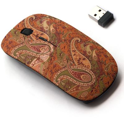 CJCBROES 2.4G Wireless Mouse with Cute Pattern Design for All Laptops and Desktops with Nano Receiver - Orange Paisley Design