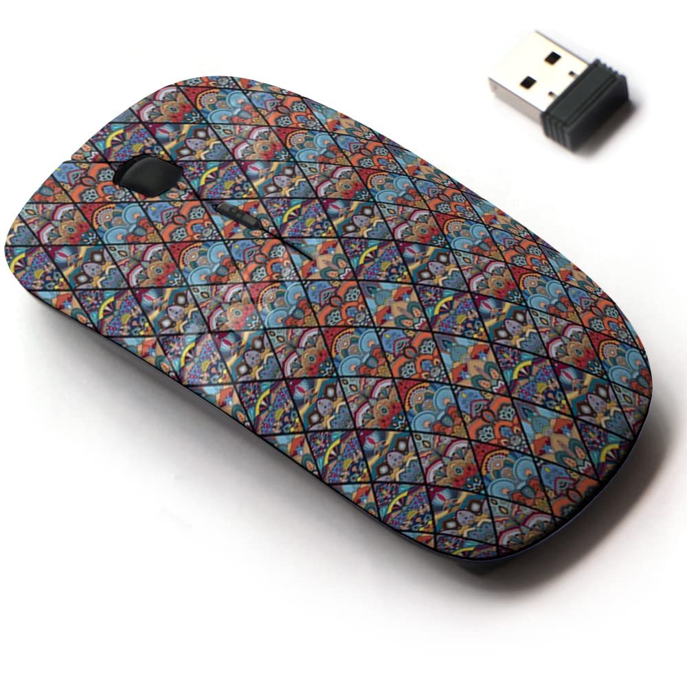 2.4G Wireless Mouse with Cute Pattern Design for All Laptops and Desktops with Nano Receiver - Boho Flower Mandala