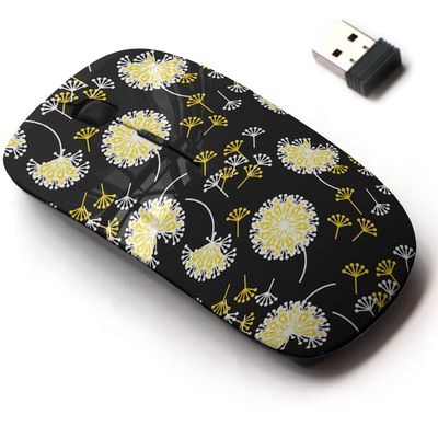 2.4G Wireless Mouse with Cute Pattern Design for All Laptops and Desktops with Nano Receiver - Black White Dandelion Flowers