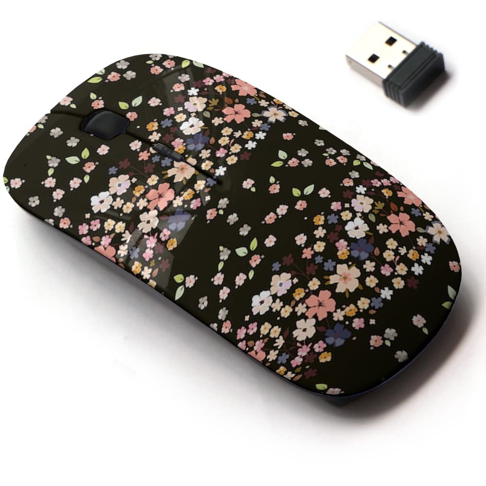 2.4G Wireless Mouse with Cute Pattern Design for All Laptops and Desktops with Nano Receiver - Folk Border Little Flowers