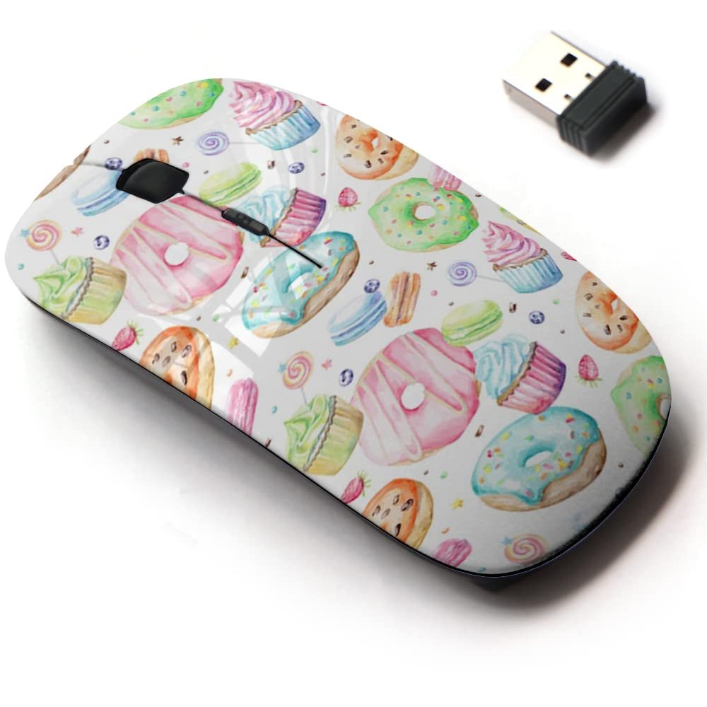 2.4G Wireless Mouse with Cute Pattern Design for All Laptops and Desktops with Nano Receiver - Sweet Delicious Watercolor Macarons