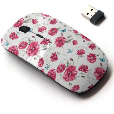 2.4G Wireless Mouse with Cute Pattern Design for All Laptops and Desktops with Nano Receiver - Beautiful Gentle Watercolor Vintage Summer