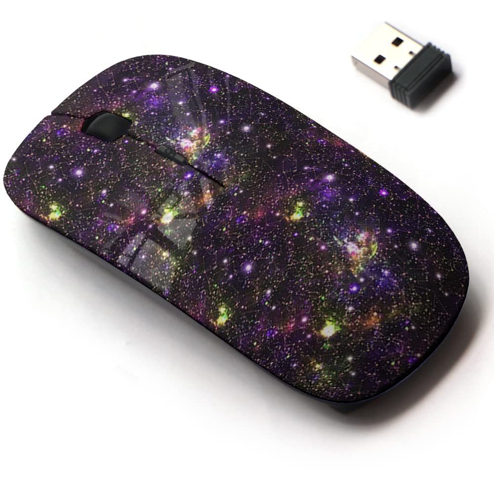2.4G Wireless Mouse with Cute Pattern Design for All Laptops and Desktops with Nano Receiver - Colour Splash Night Galaxy Space