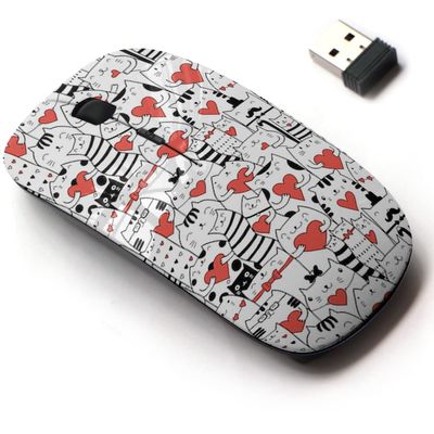2.4G Wireless Mouse with Cute Pattern Design for All Laptops and Desktops with Nano Receiver - Cats Hearts