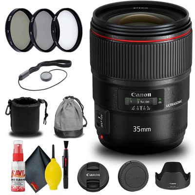 Canon EF 35mm f/1.4L II USM Lens (9523B002) + Filter Kit + Cap Keeper + Cleaning Kit + More (Renewed)