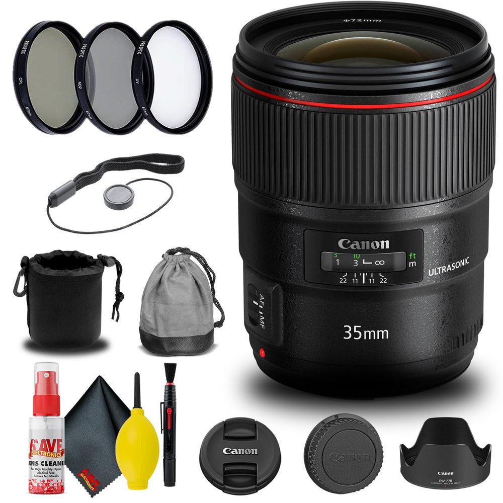 Canon EF 35mm f/1.4L II USM Lens (9523B002) + Filter Kit + Cap Keeper + Cleaning Kit + More (Renewed)