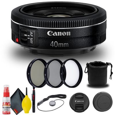 Canon EF 40mm f/2.8 STM Lens (6310B002) + Filter Kit + Lens Pouch + Cap Keeper + Cleaning Kit + More (Renewed)