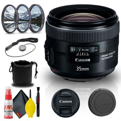 Canon EF 35mm f/2 is USM Lens (5178B002) + Filter Kit + Lens Pouch + Cap Keeper + Cleaning Kit + More (Renewed)