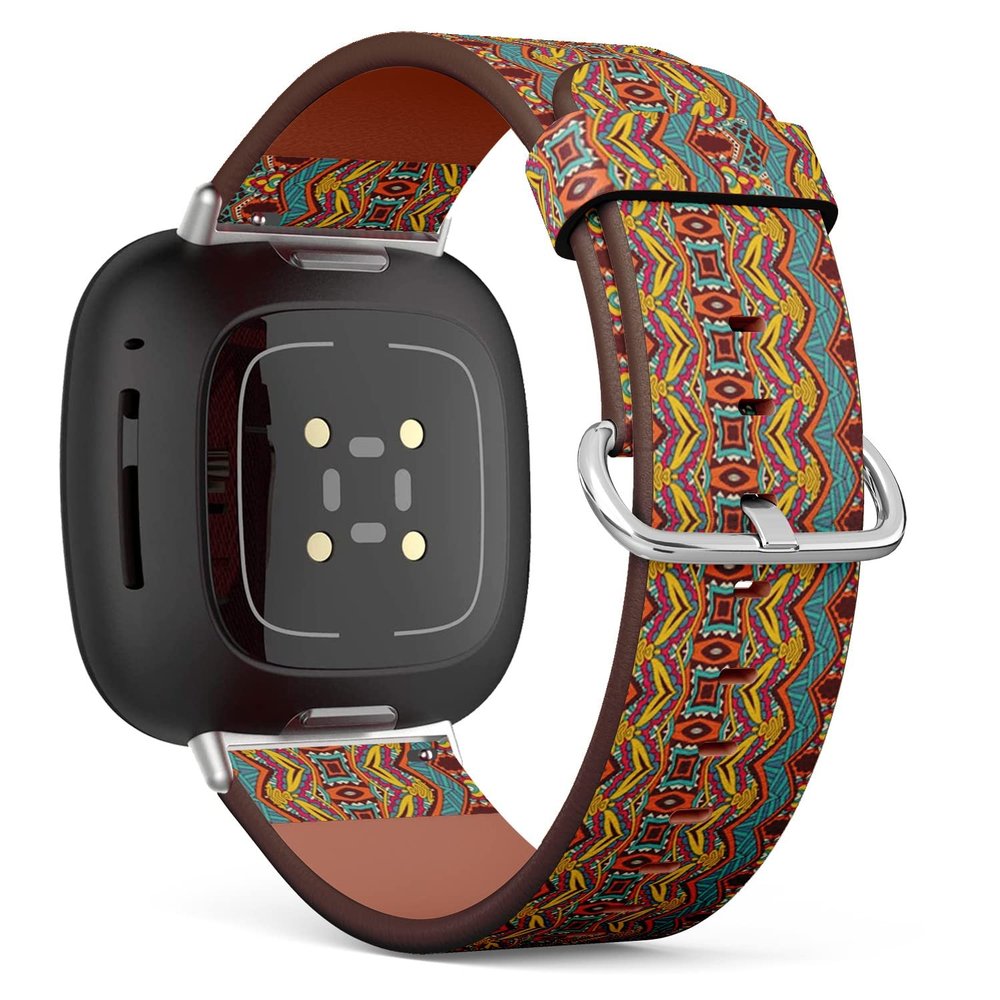 CJBROES Replacement Leather Watch Band, Compatible with Fitbit Versa 3 and Fitbit Sense of Wristband Bracelet Accessory - Ethnic Tribal Festive Fabric
