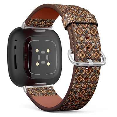 CJBROES Replacement Leather Watch Band, Compatible with Fitbit Versa 3 and Fitbit Sense of Wristband Bracelet Accessory - Antique Tiles Tribal Ornament