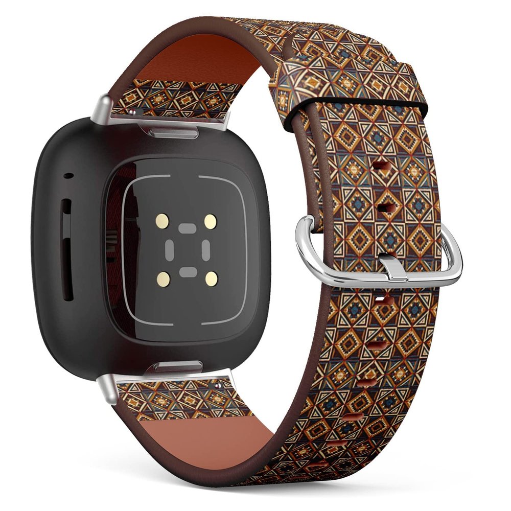 CJBROES Replacement Leather Watch Band, Compatible with Fitbit Versa 3 and Fitbit Sense of Wristband Bracelet Accessory - Antique Tiles Tribal Ornament
