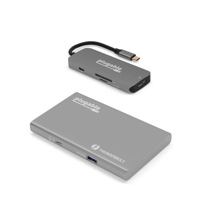 Plugable USB4 Hub Bundle Includes USB-C to 4K HDMI Adapter and 7-in-1 Multiport Adapter, Single 8K or Dual 4K Display, 60W Charging, Compatible with Thunderbolt 4/3 Macs and Thunderbolt 4 Windows