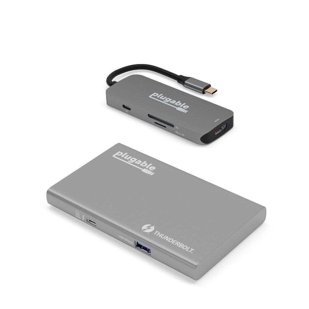 Plugable USB4 Hub Bundle Includes USB-C to 4K HDMI Adapter and 7-in-1 Multiport Adapter, Single 8K or Dual 4K Display, 60W Charging, Compatible with Thunderbolt 4/3 Macs and Thunderbolt 4 Windows