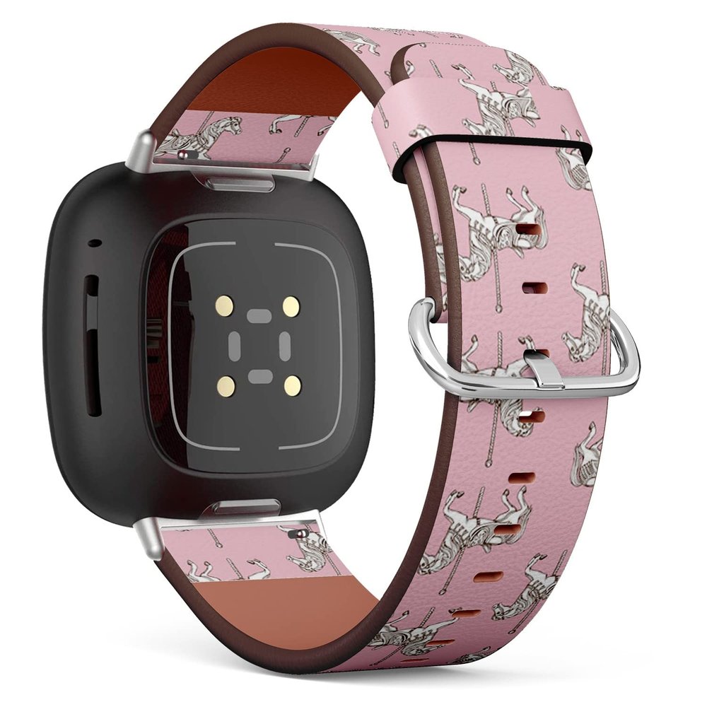 CJBROES Replacement Leather Watch Band, Compatible with Fitbit Versa 3 and Fitbit Sense of Wristband Bracelet Accessory - Carousel Horse