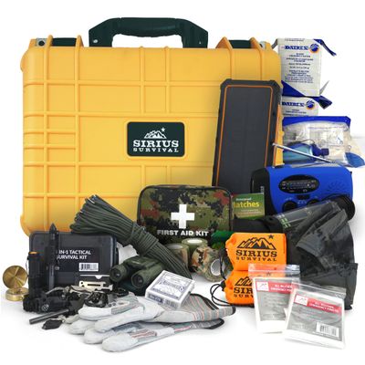 Emergency Preparedness & Survival Kit for 2 - Over 175 Pieces - Waterproof & Durable Hard Case - Food & Water, Gear & Tools, First Aid, Shelter (Yellow)