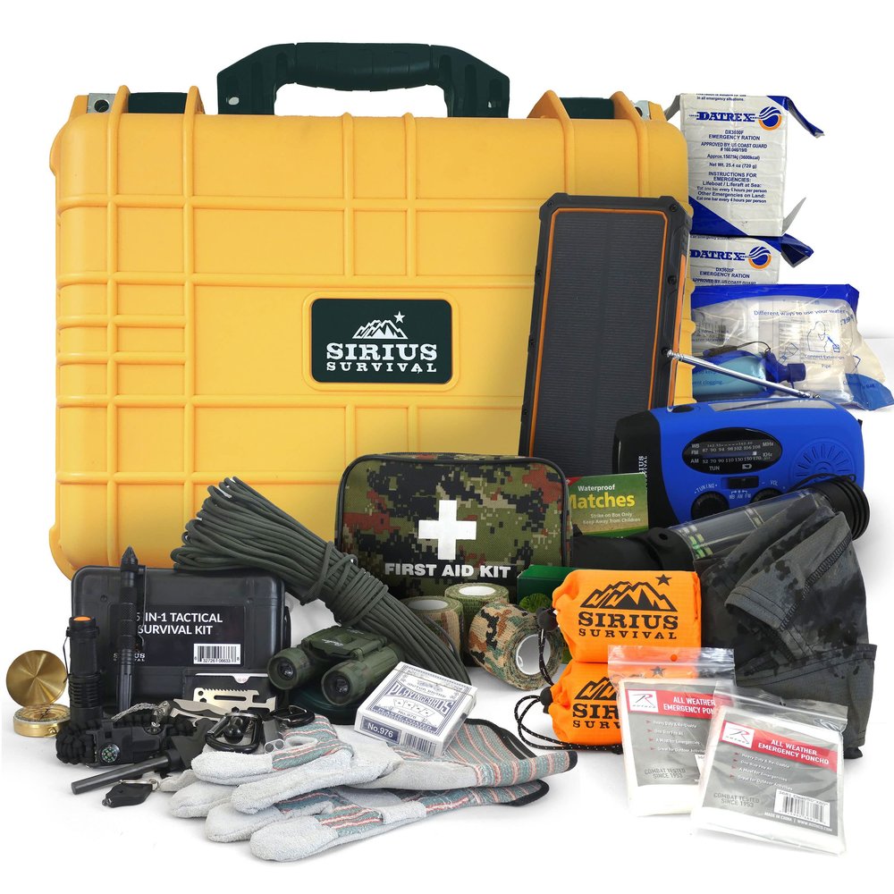 Emergency Preparedness & Survival Kit for 2 - Over 175 Pieces - Waterproof & Durable Hard Case - Food & Water, Gear & Tools, First Aid, Shelter (Yellow)