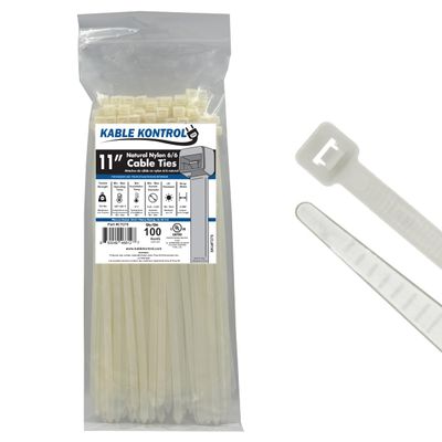Kable Kontrol Heavy Duty Cable Zip Ties 100 Pcs 11 Inch, Natural White, 120 Lbs Tensile Strength, Self-locking Nylon Clear Plastic Wire Ties wraps for Indoor or Outdoor Use