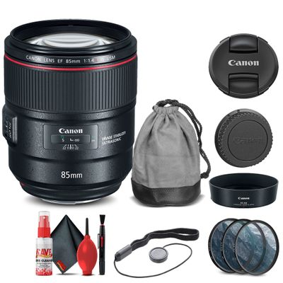 Canon EF 85mm f/1.4L is USM Lens (2271C002) + Filter Kit + Cap Keeper + Cleaning Kit + More (Renewed)