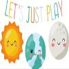 Let's Just Play with Sun Earth and Moon Happy and Creative Design for Kid's Playroom Vinyl Wall Decal - Entrance Banner Phrase for Kid's Playhouse Room Wall Decoration 20" x 12" view 1