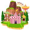 Circus Tent with Ferris Wheel and Roller Coaster with Mountain Background Artwork Creative Design Vinyl Wall Decal - Fun House Hut Playground Art for Nursery and Kid's Room Wall Decoration 28" x 19" view 1