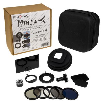 Ninja Complete Kit - Creative Universal & Magnetic Accessories for Smartphones: Ninja Core, Mirage Mirror, Window Hood, 55mm Lens Hood, 20x Macro Lens, 55mm Filter Adapter & 5 Filter Set