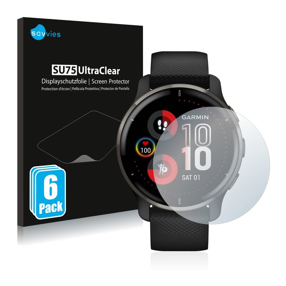 Bedifol 6X Savvies Ultra-Clear Screen Protector for Garmin Venu 2 Plus, accurately Fitting - Simple Assembly - Residue-Free Removal